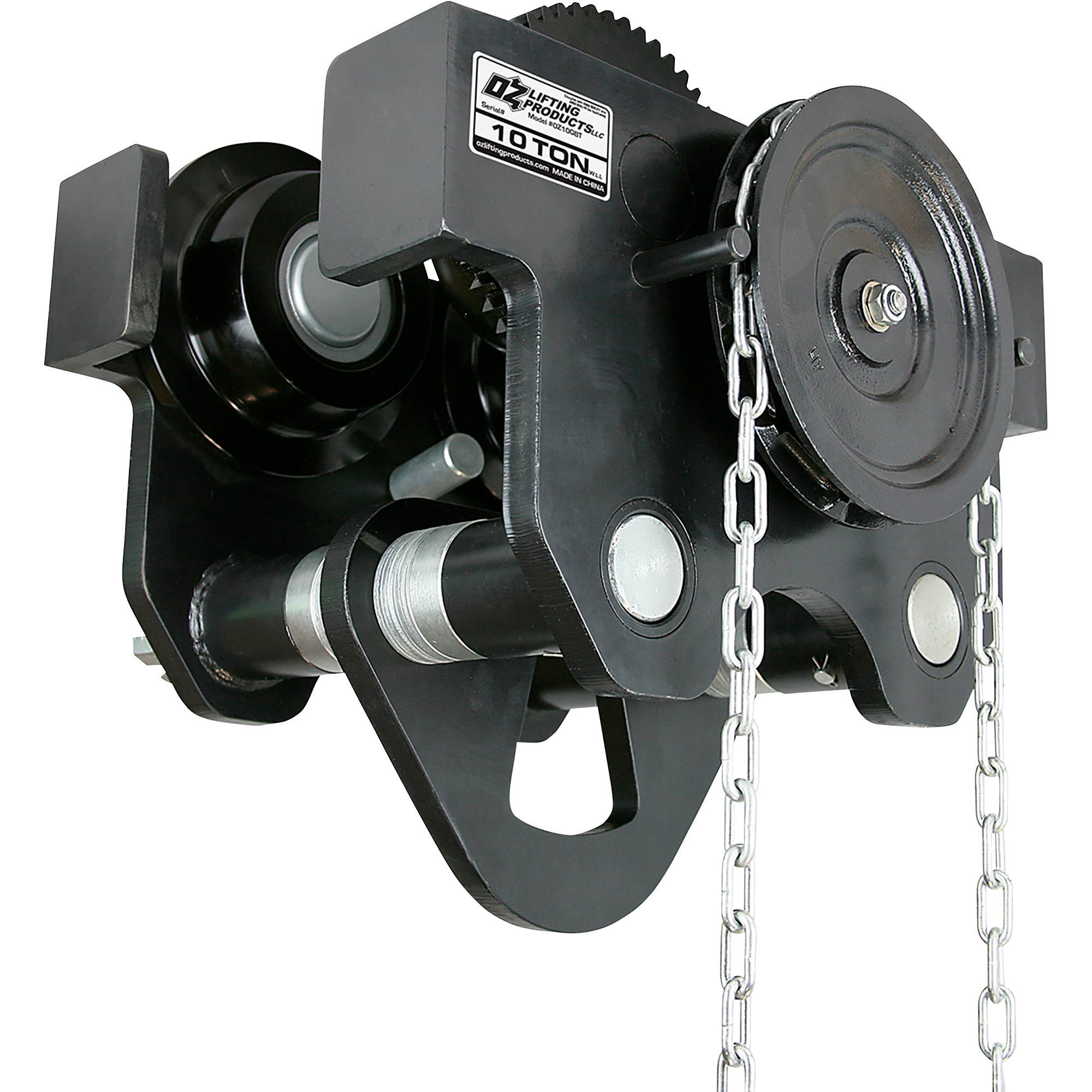 OZ Lifting Products Geared Beam Trolley, 10-Ton Capacity, Model# OZ10GBT